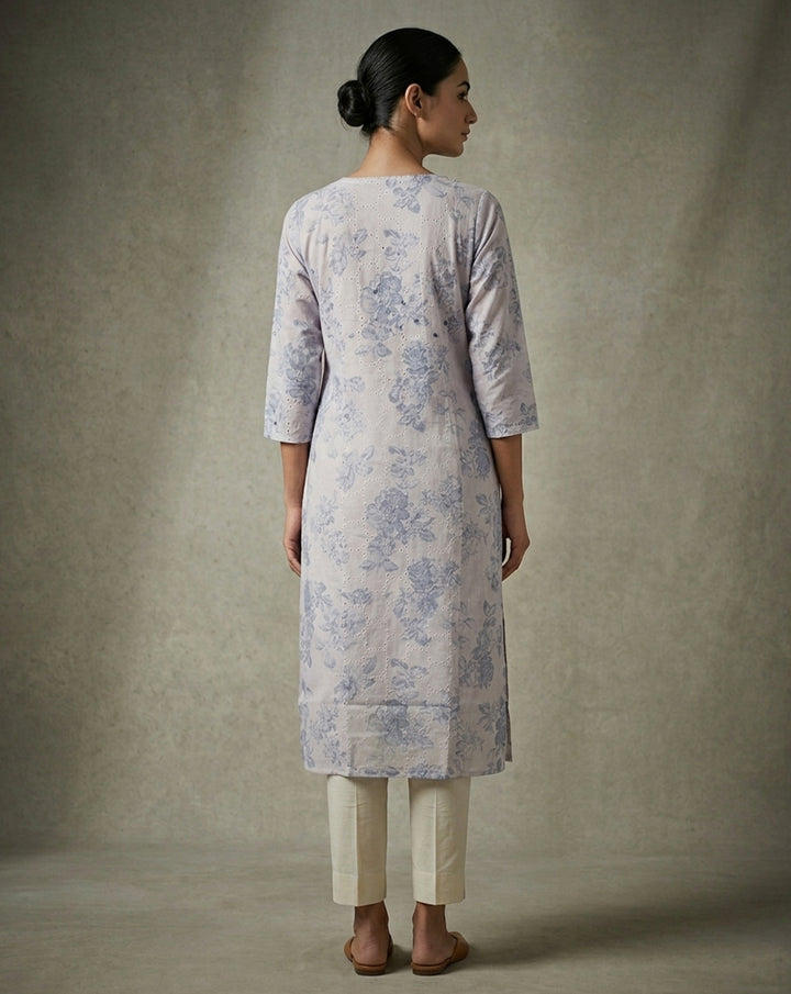 Lavender Floral Embroidered Straight Kurta