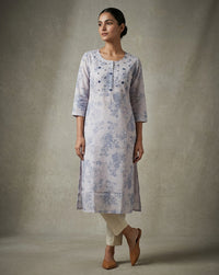 Lavender Floral Embroidered Straight Kurta 1