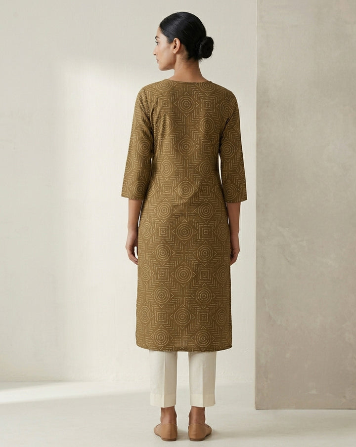 Earth-Toned Geometric Print Straight Kurta