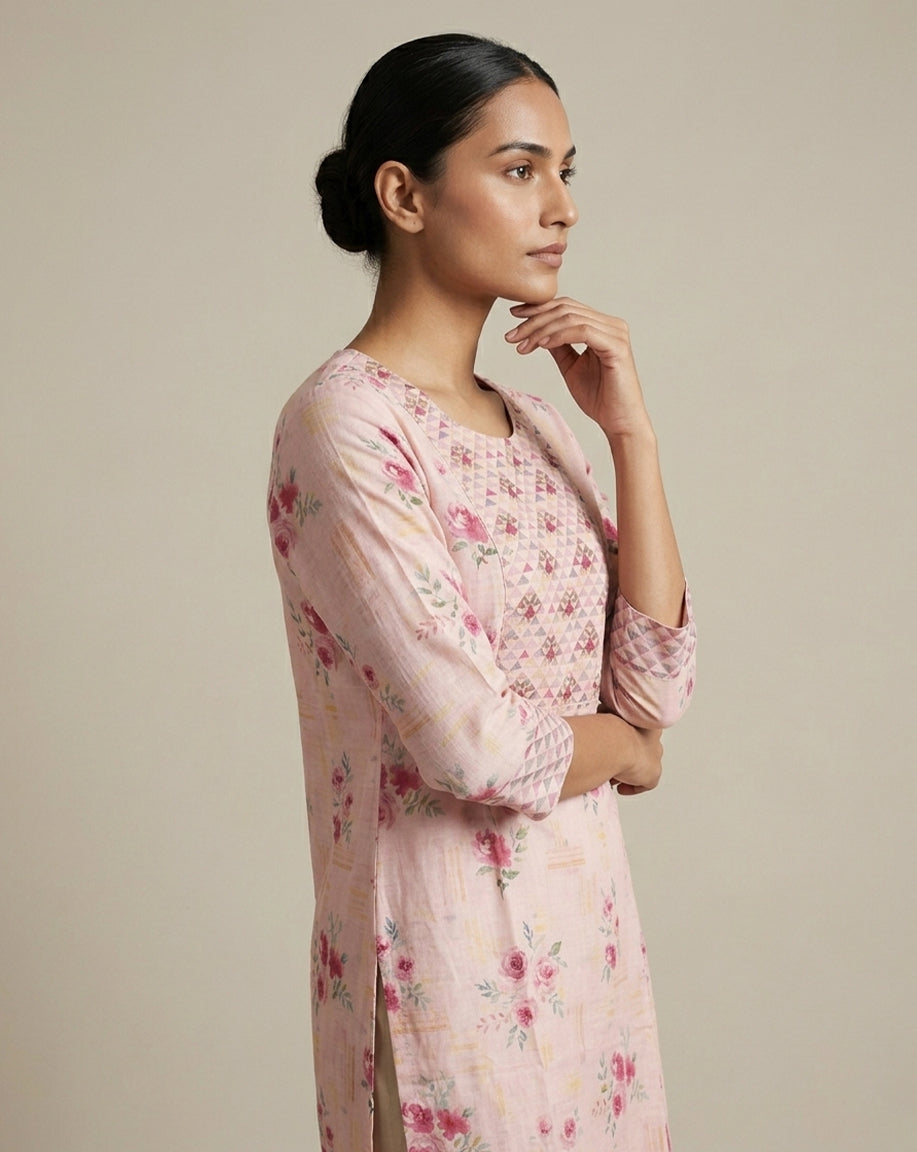 Blush Floral Embroidered Straight Kurta