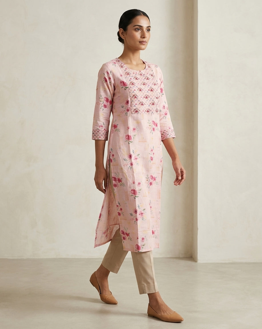 Blush Floral Embroidered Straight Kurta