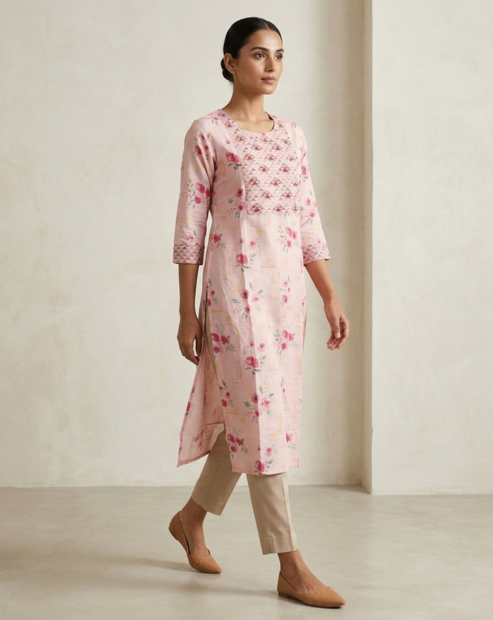 Blush Floral Embroidered Straight Kurta