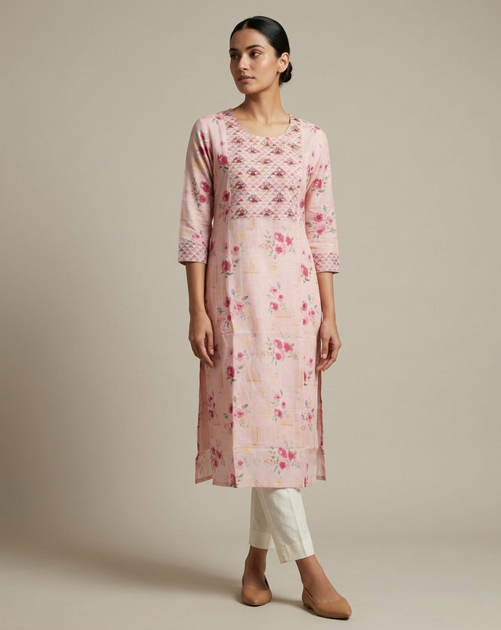 Blush Floral Embroidered Straight Kurta