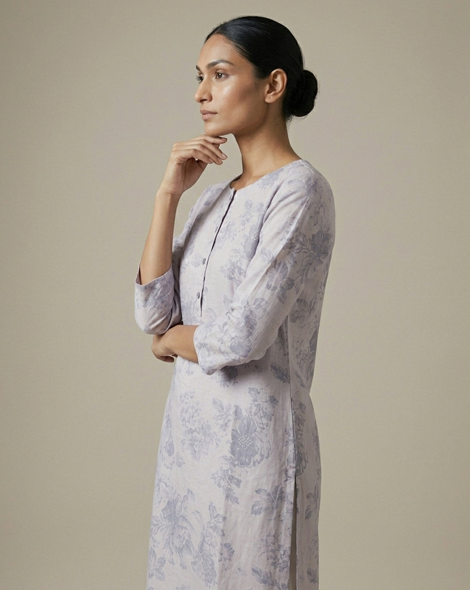 Elegant Lavender Floral Print Straight Kurta