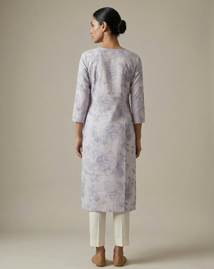 Elegant Lavender Floral Print Straight Kurta