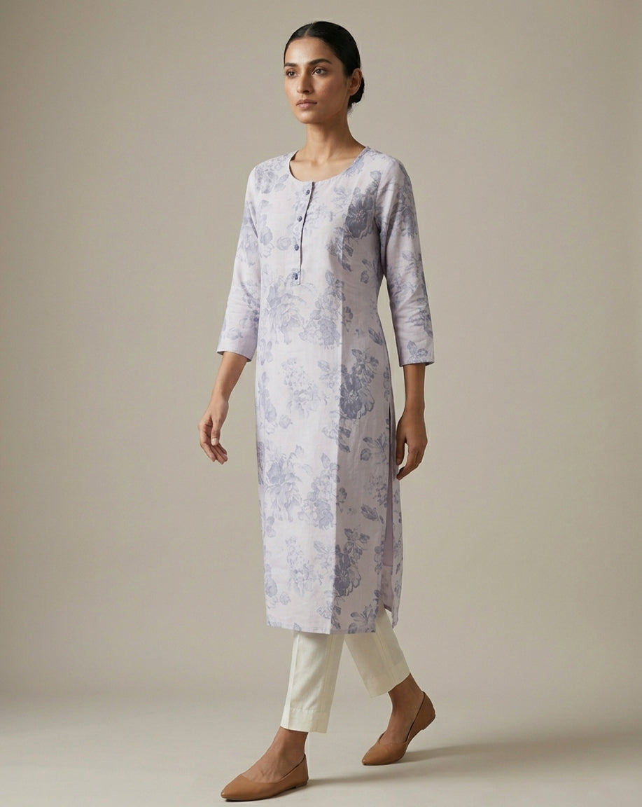 Elegant Lavender Floral Print Straight Kurta