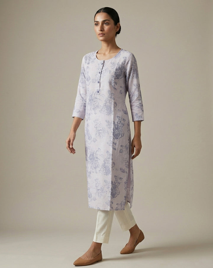 Elegant Lavender Floral Print Straight Kurta