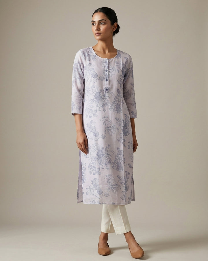 Elegant Lavender Floral Print Straight Kurta