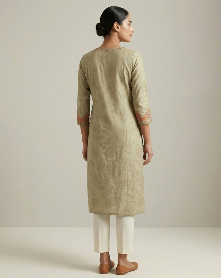 Elegant Beige Tonal Floral Embroidered Straight Kurta