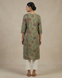 Artisanal Olive Floral Embroidered Straight Kurta 3