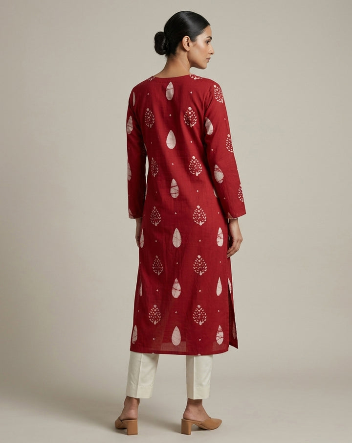Vibrant Crimson Printed Straight Kurta
