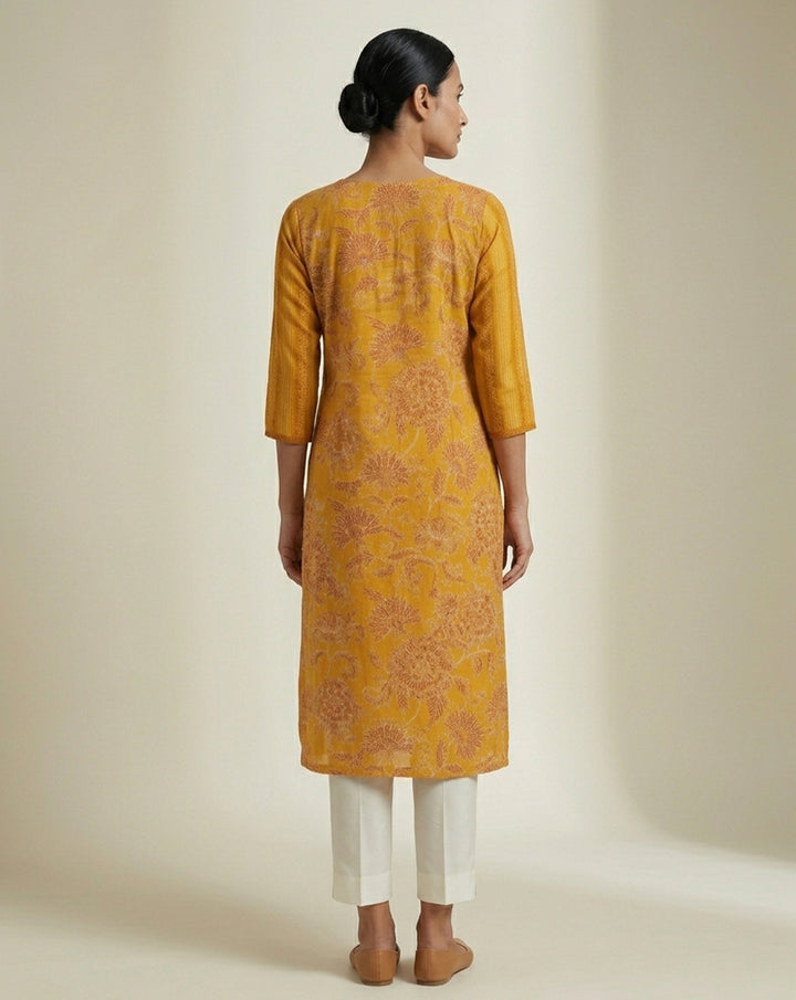 Radiant Mustard Floral Print Straight Kurta