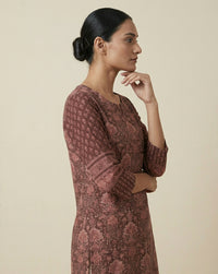 Rich Maroon Floral Print Embroidered Straight Kurta 4