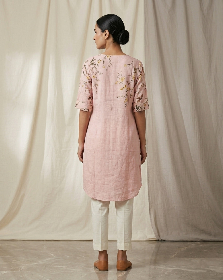 Blush Pink Floral Embroidered Cotton Straight Kurta